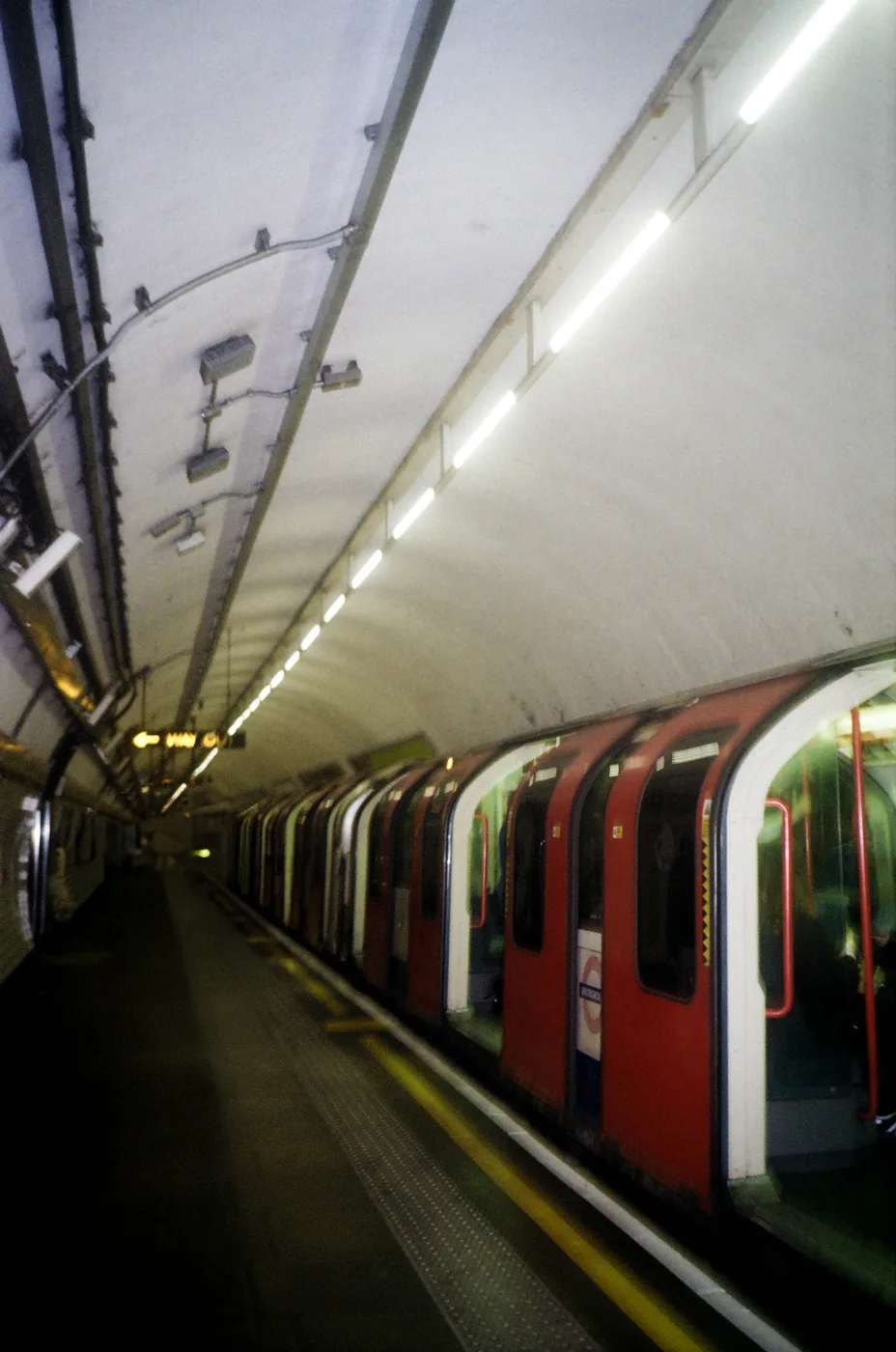 A London Underground platform, shot on film by Muhammad
